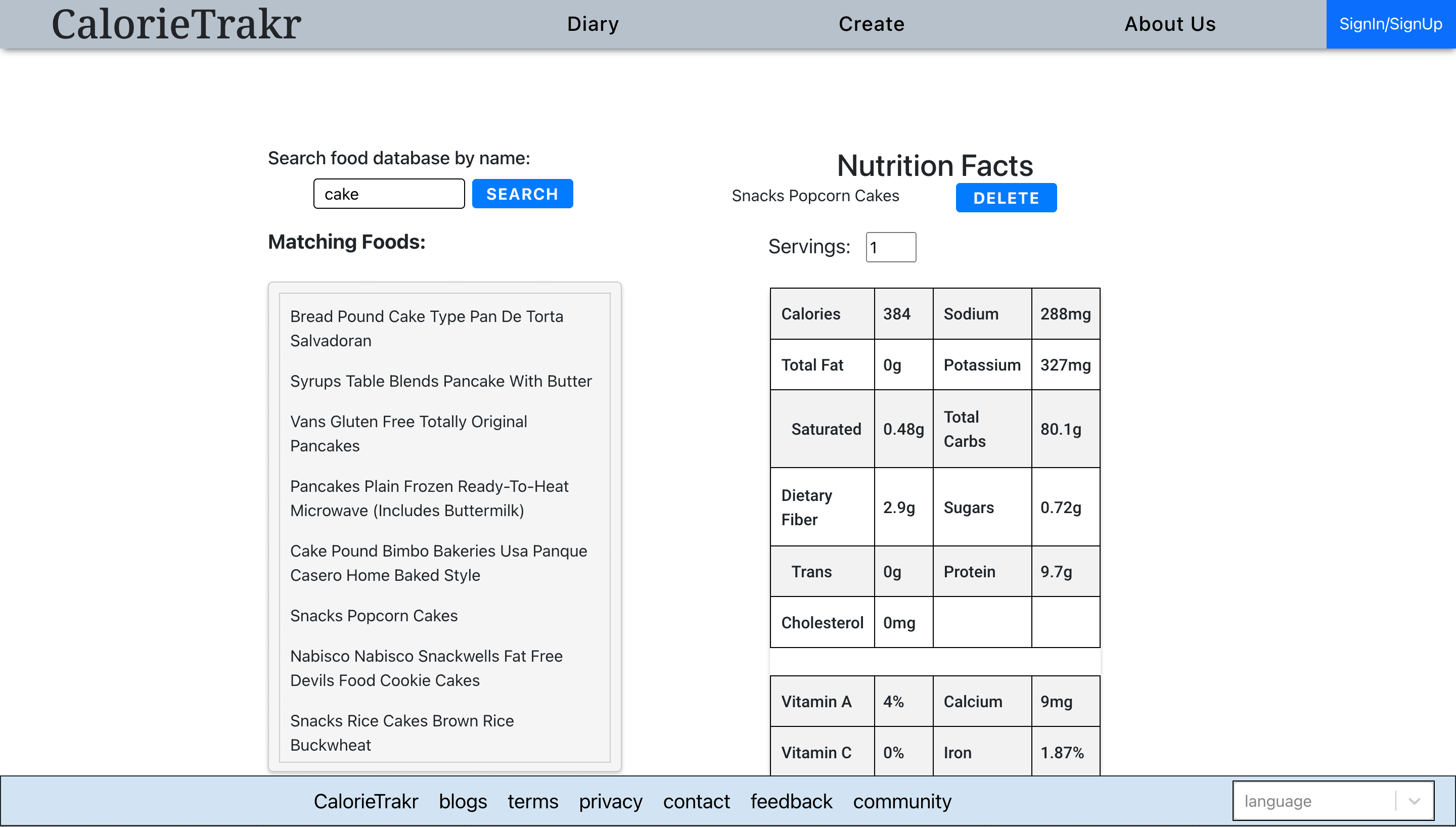 preview of calorie trakr homescreen